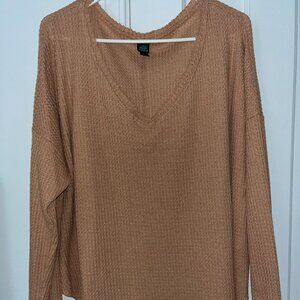 Waffle Knit V-Neck Long-Sleeve Top